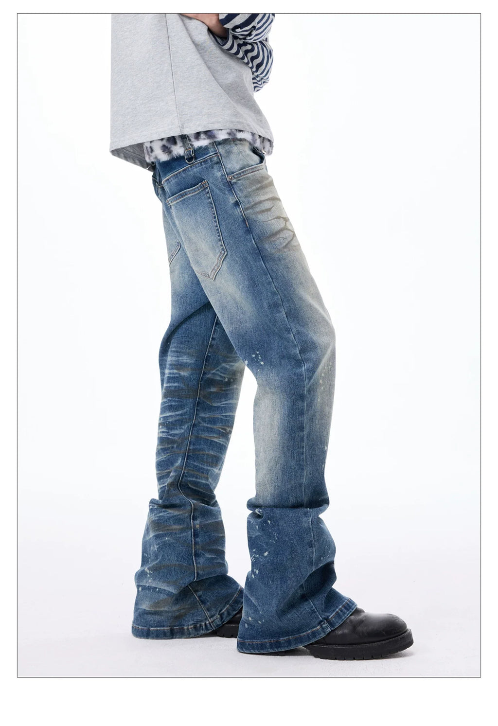 Washed Paint Splatter Curved Skinny Jeans