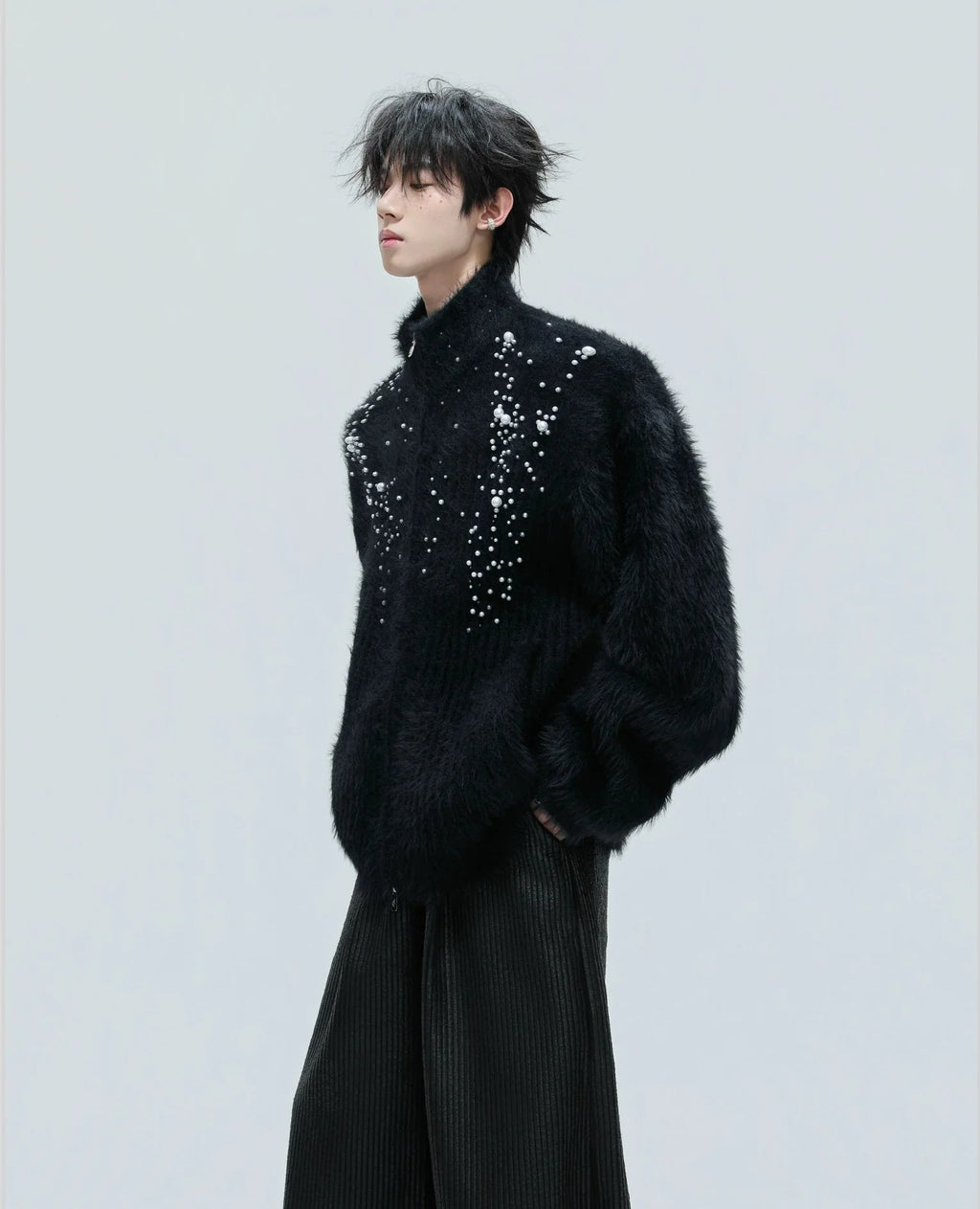 【25s Nov.】High-neck Plush Pearl Embellished Sweater