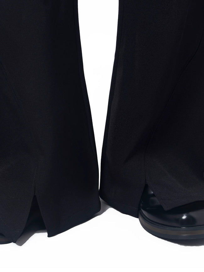 【26s May.】Layered Curved Wide-Leg Black Pants Main Image