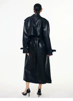 【26s May】Deconstructed PU Leather Double-Breasted Trench Coat