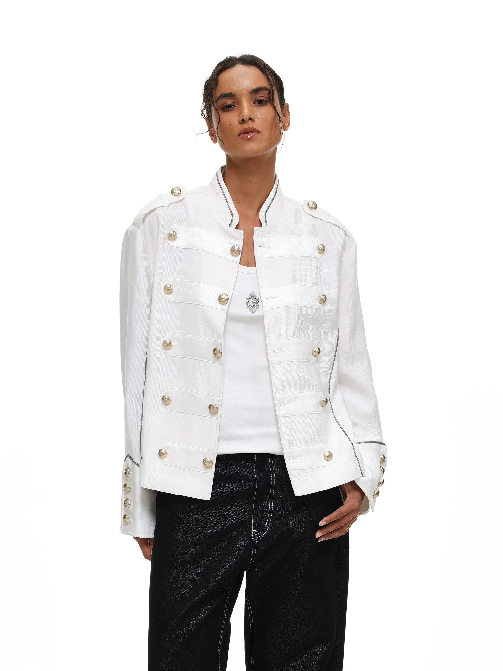 【26s May】Napoleonic Stand Collar Metal Button Lightweight Shirt Jacket