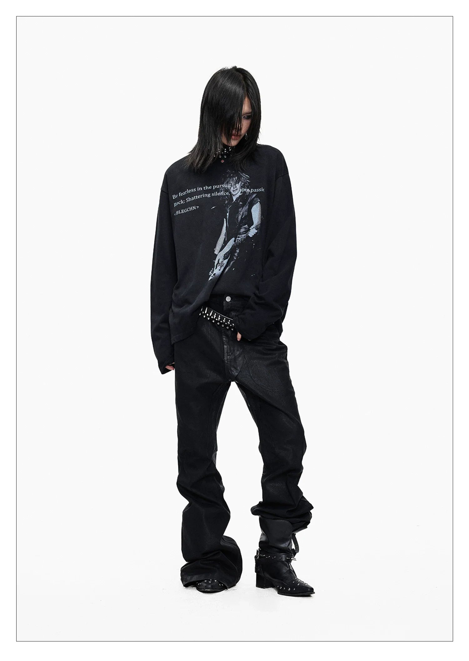 Distressed Punk Guitar Graphic Long Sleeve Tee
