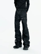 【26s May】Waxed Distressed Zip Panel Straight Denim Pants