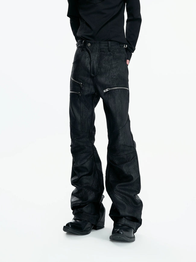 【26s May】Waxed Distressed Zip Panel Straight Denim Pants Hover Image