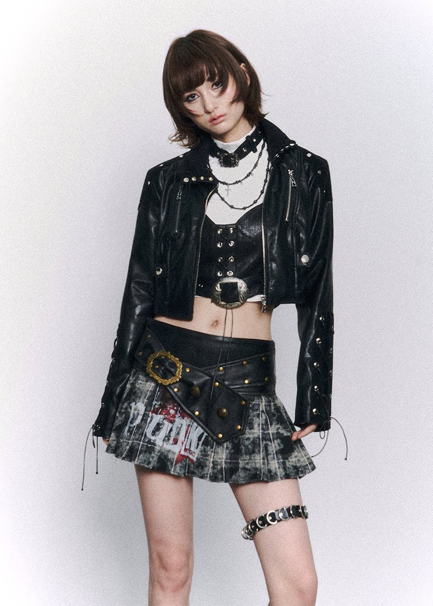 Stacked Collar Leather Jacket