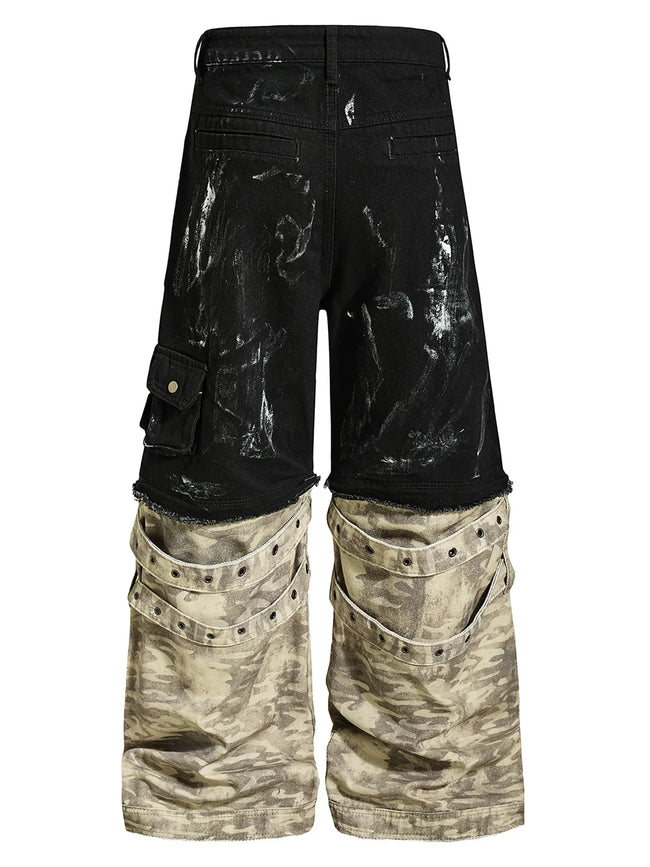 【26s May.】Paint Splatter Patchwork Camo Wide Cargo Pants Main Image