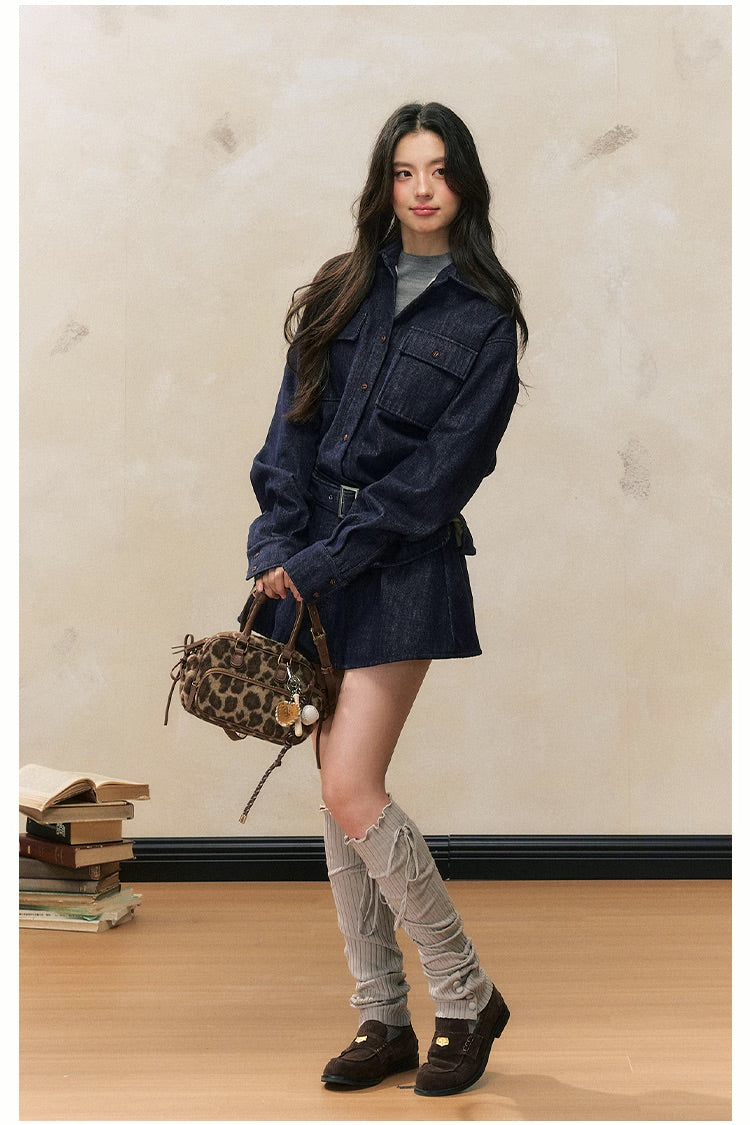 Waist-Slimming Denim Skirt Set – Fleece Lined