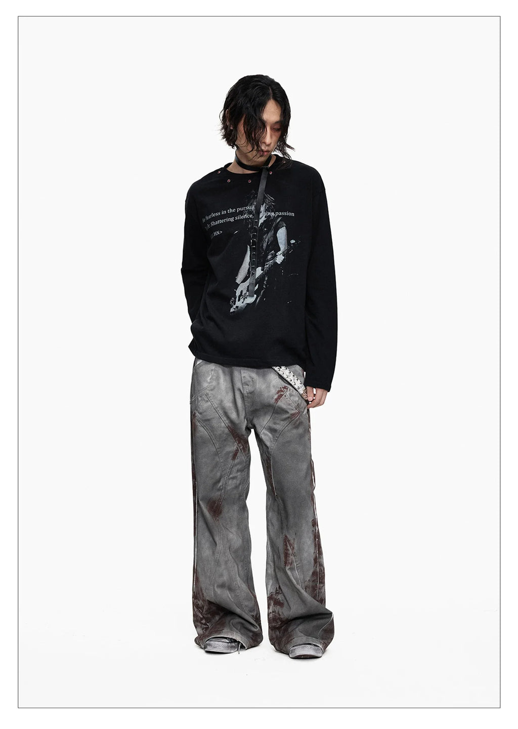 Distressed Punk Guitar Graphic Long Sleeve Tee