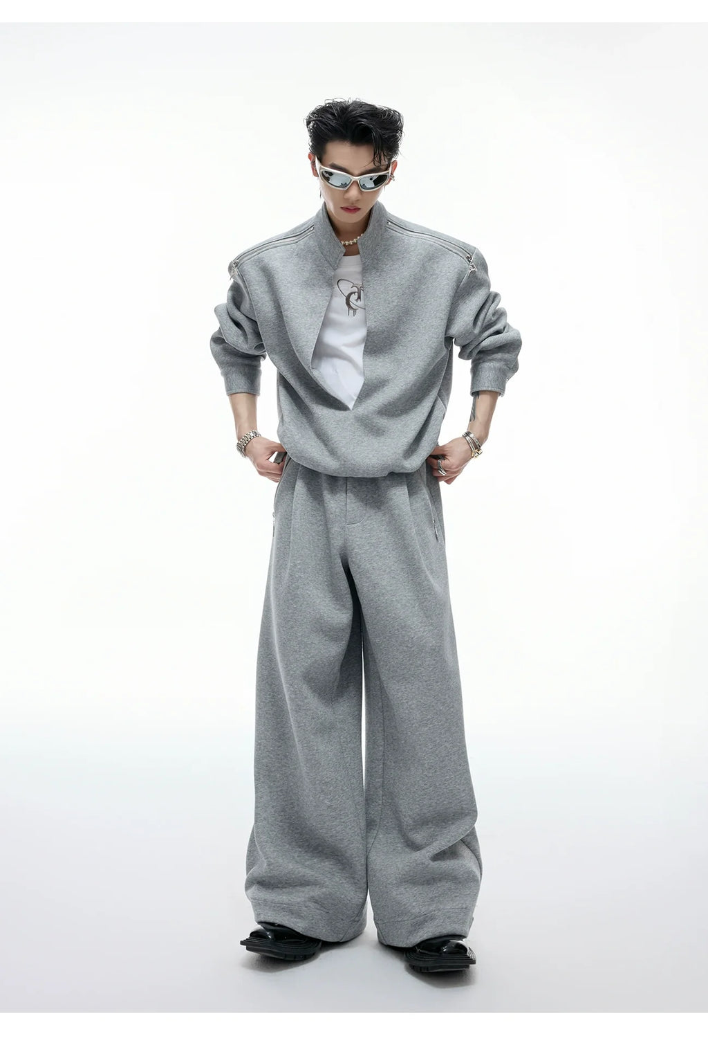 【25s Aug.】Mock Two-Piece Mock Neck Zip Hoodie & Sweatpants Set