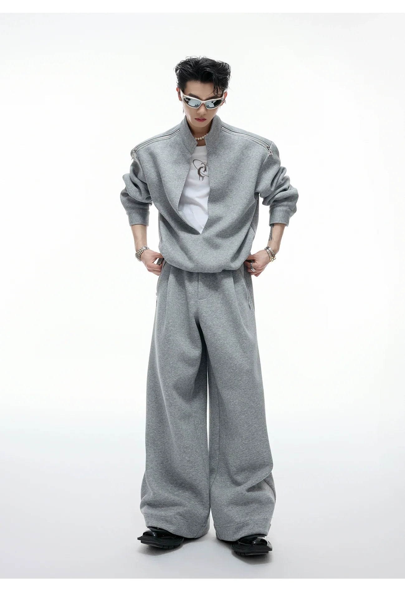 【25s Aug.】Mock Two-Piece Mock Neck Zip Hoodie & Sweatpants Set