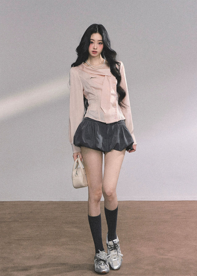 Belle Modeste French Ribbon Collar Shirt