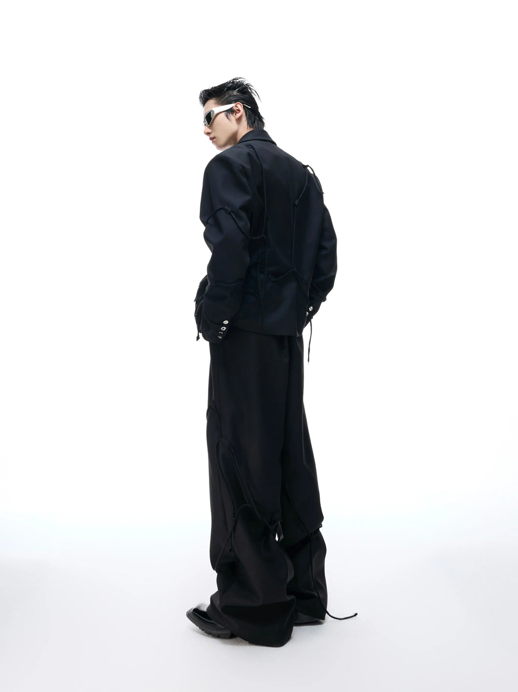 【25s Aug.】Striped Belted Cropped Blazer /Pants Set