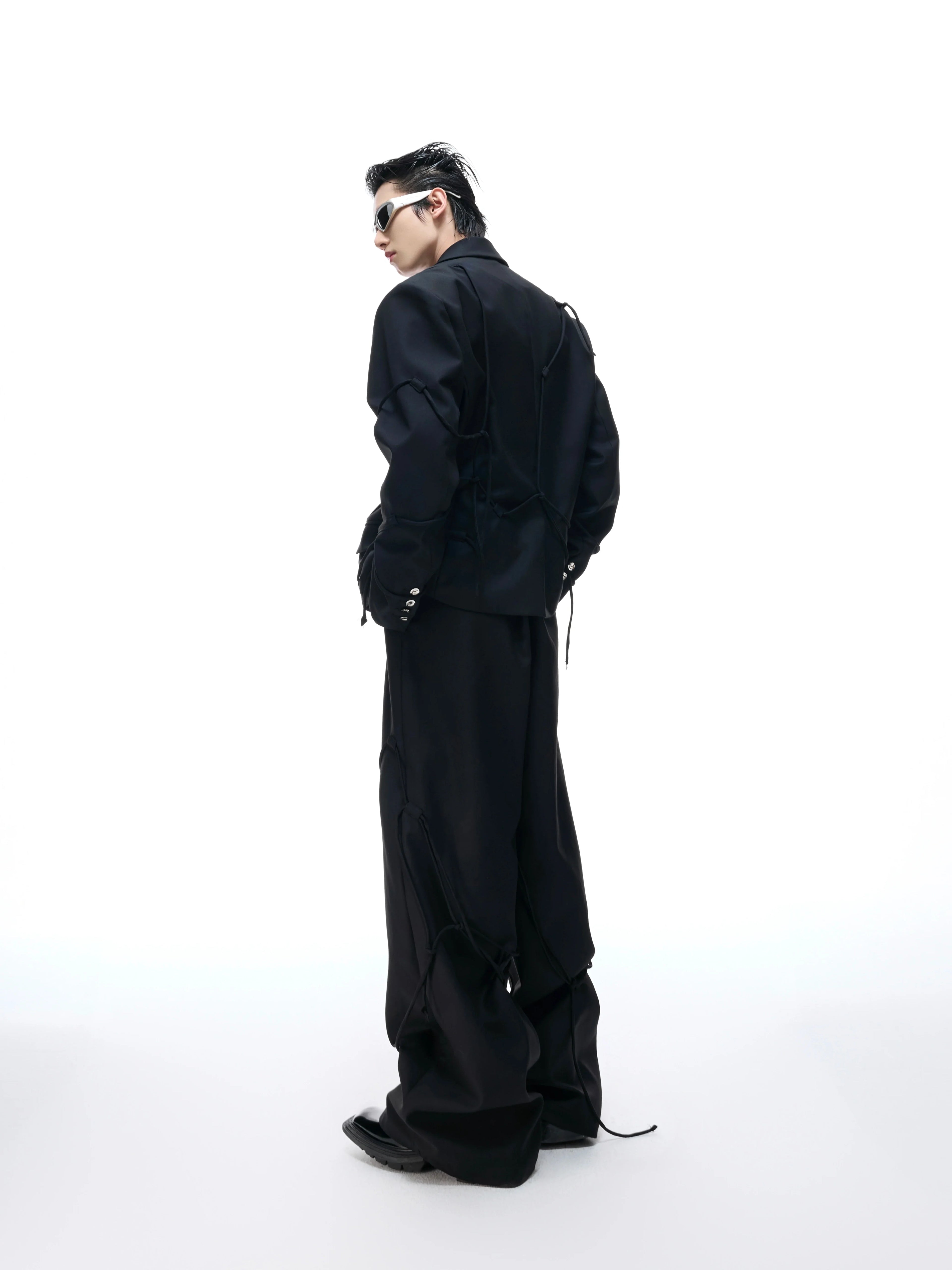 【25s Aug.】Striped Belted Cropped Blazer /Pants Set