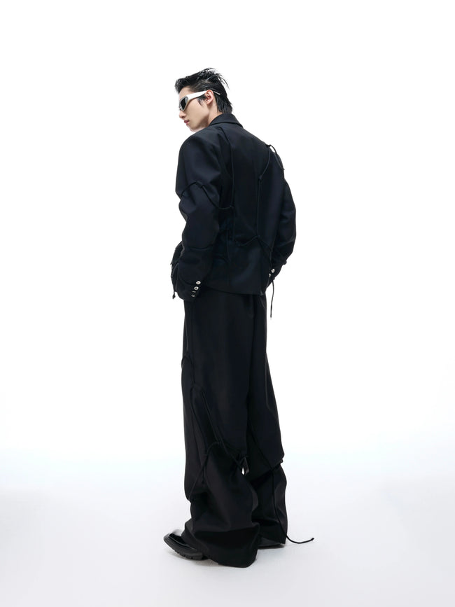 【25s Aug.】Striped Belted Cropped Blazer /Pants Set Main Image