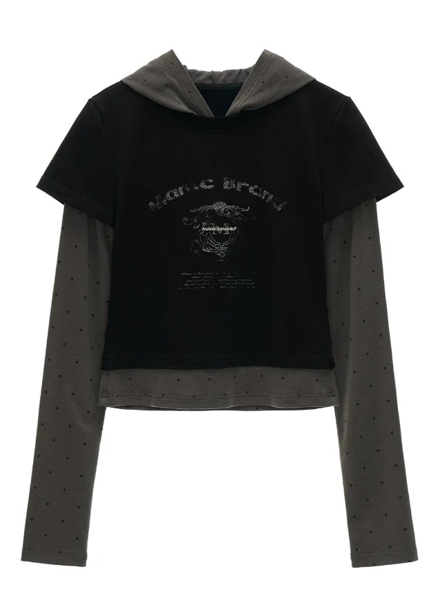 Faux Two-Piece Polka Dot Hoodie