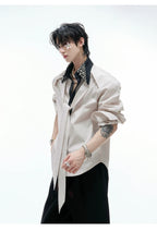【25s Aug.】Diamond-embellished Ribbon-trimmed Shirt
