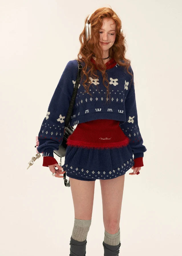 Star Flower Knit  Lazy Crop Sweater Drop
