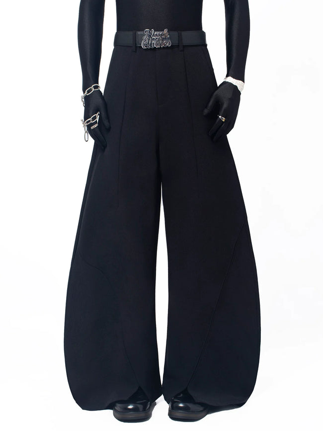 【26s May.】Layered Curved Wide-Leg Black Pants Hover Image