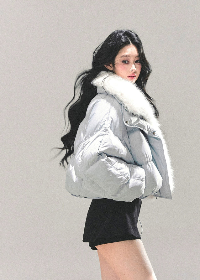 Frost Whisper Plush-Lined Short Down Coat