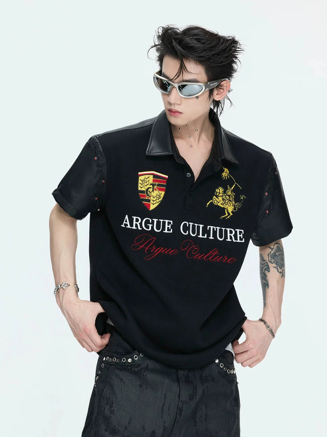 Leather Panel Studded Polo Tee Hover Image