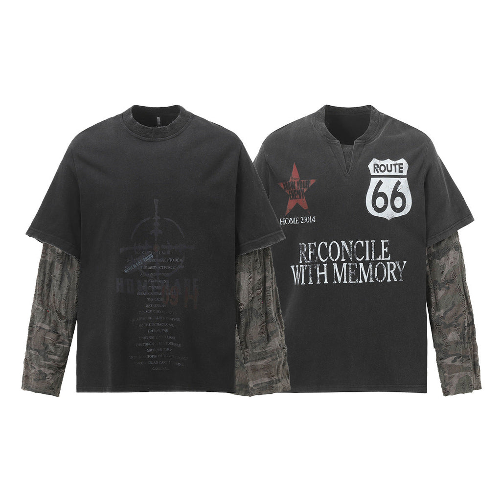 Layered Distressed Washed Long Sleeve Tee