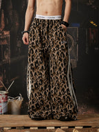 Leopard Panel Curved Wide-Leg Pants