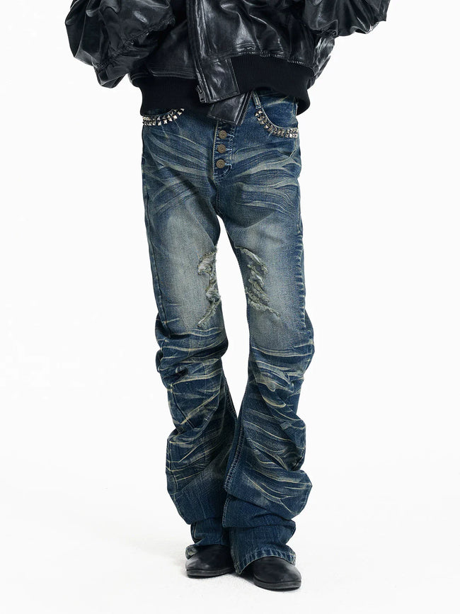 Ice Blue Studded Curved Skinny Jeans Hover Image