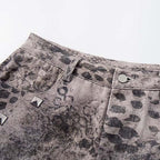 Cross Studded PU Patch Denim Shorts