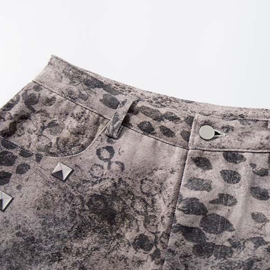 Cross Studded PU Patch Denim Shorts Main Image