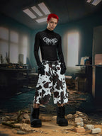 【25s Aug.】Deconstructed Patchwork Cargo Cow-Print Cropped Pants