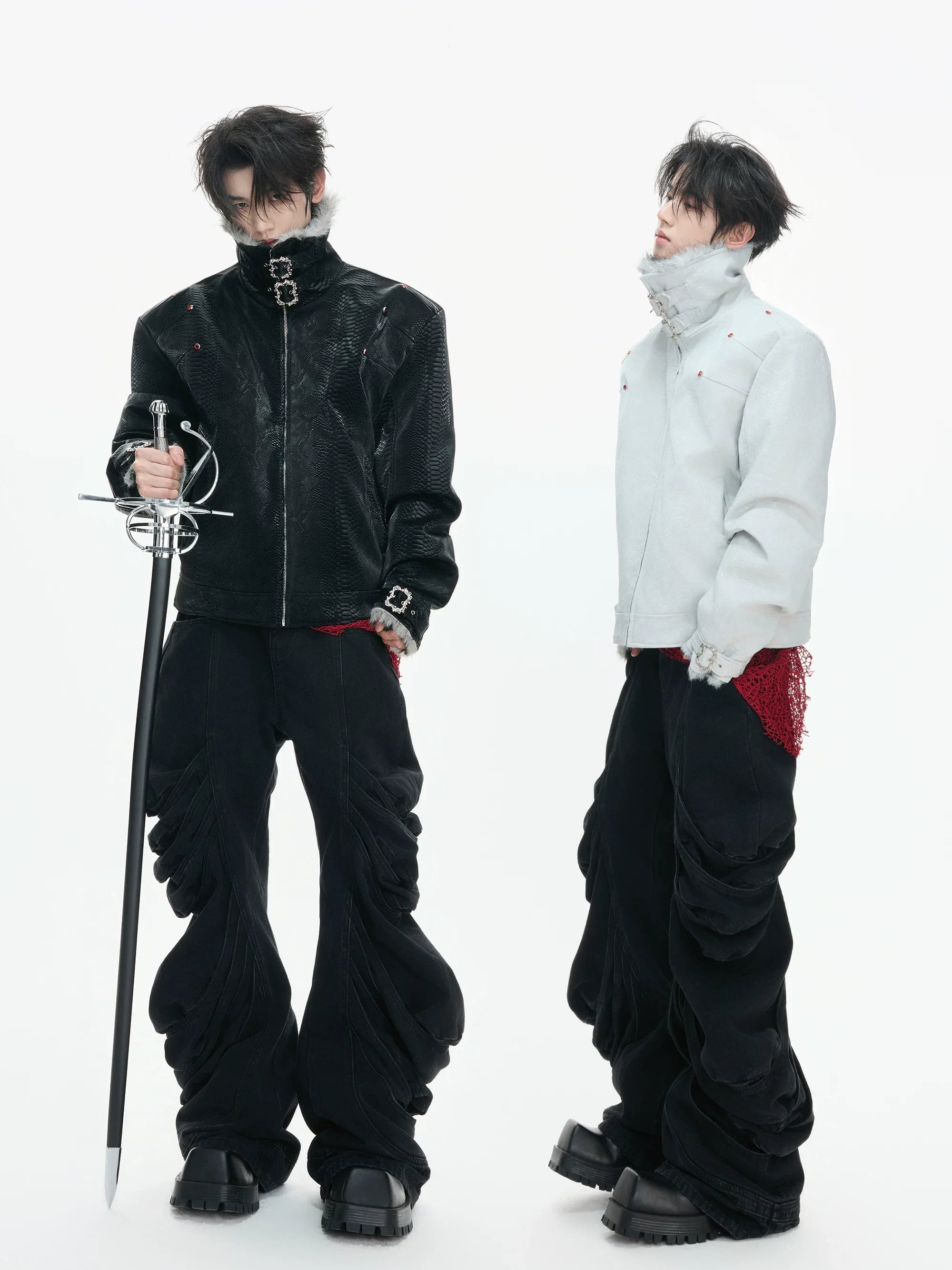 【26s Jan.】Black Python Textured Eagle Down Leather Jacket