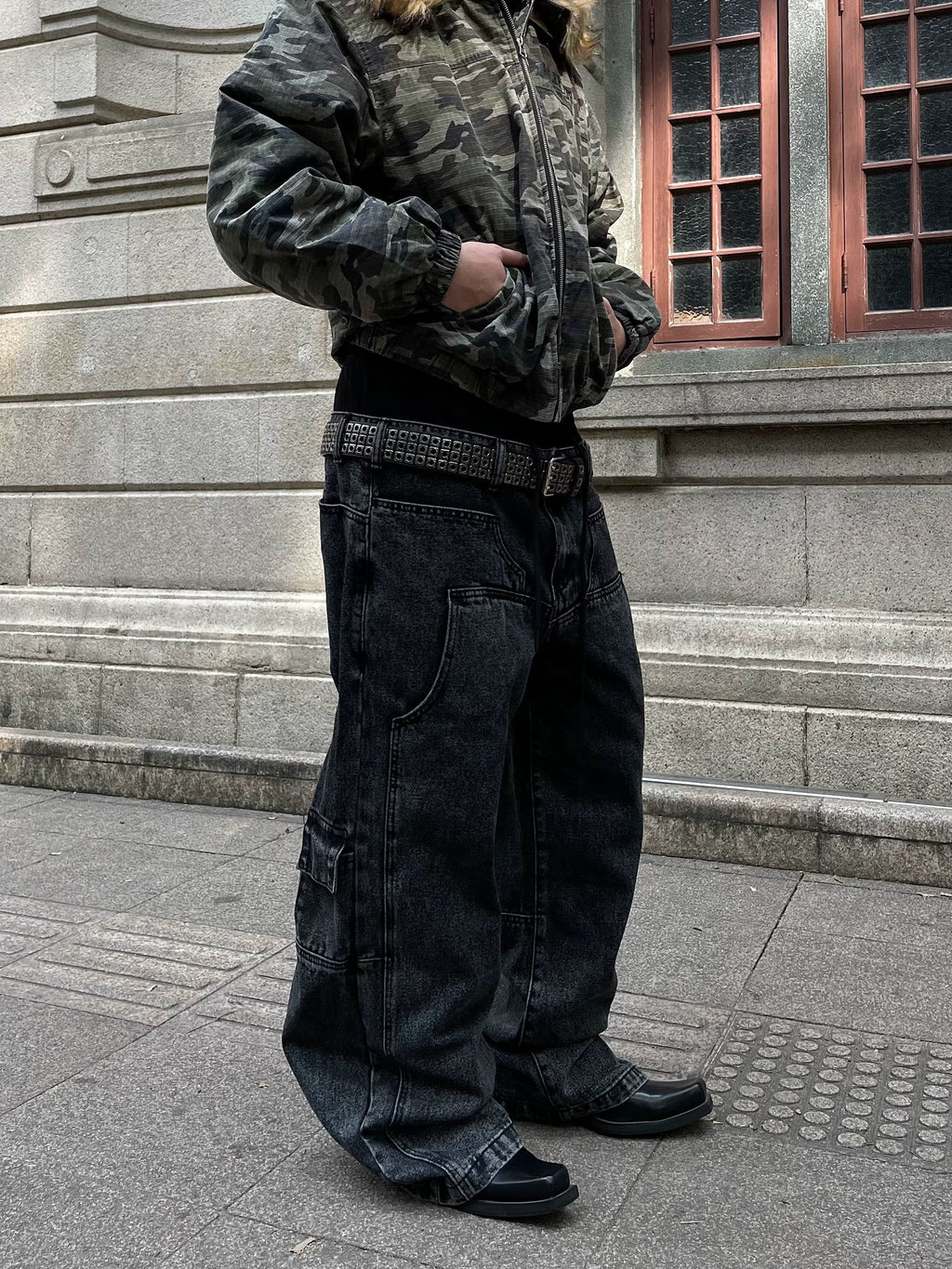 【25s May.】Mock Two-Piece Spliced Straight-Leg Jeans