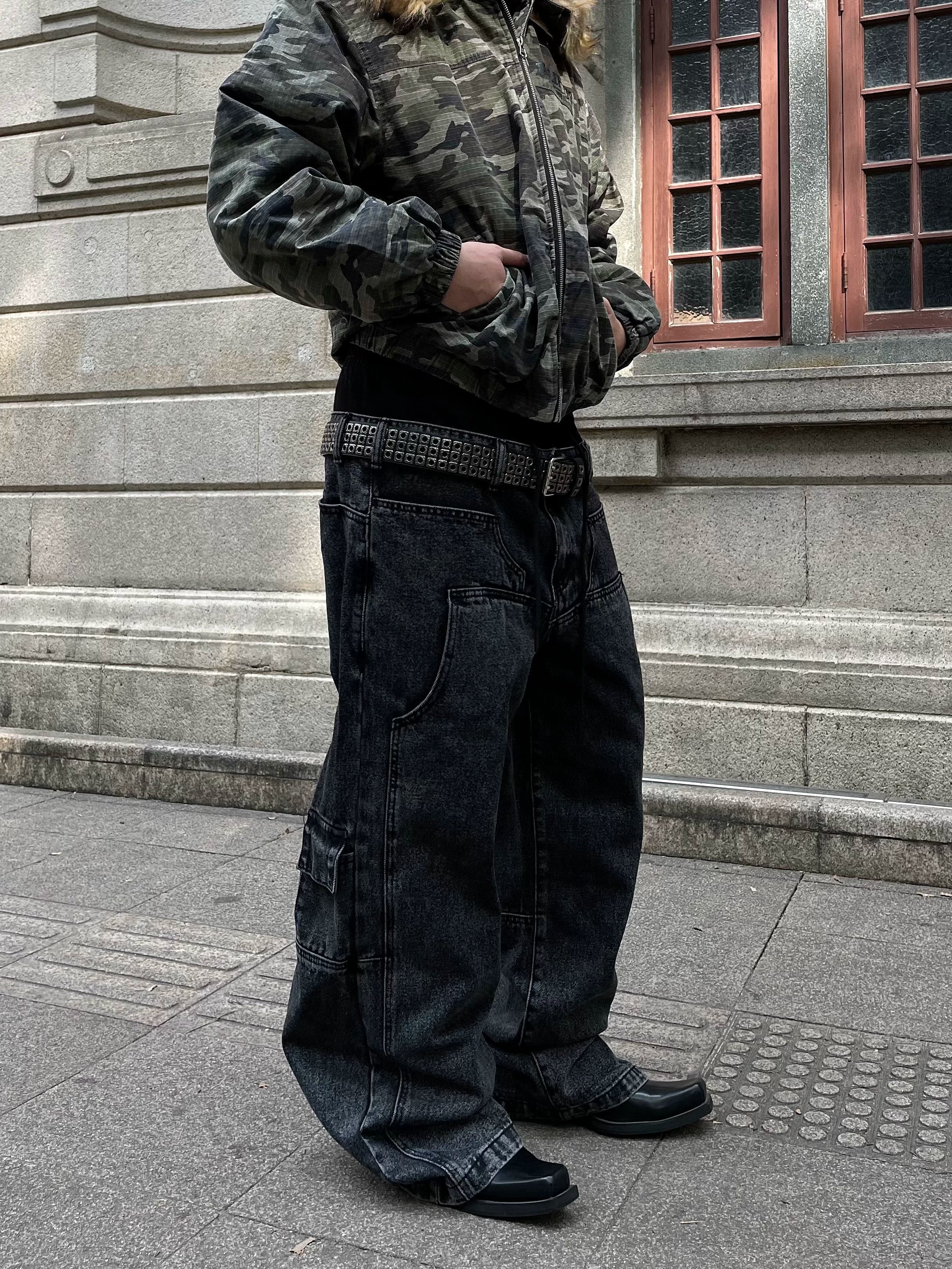 【25s May.】Mock Two-Piece Spliced Straight-Leg Jeans