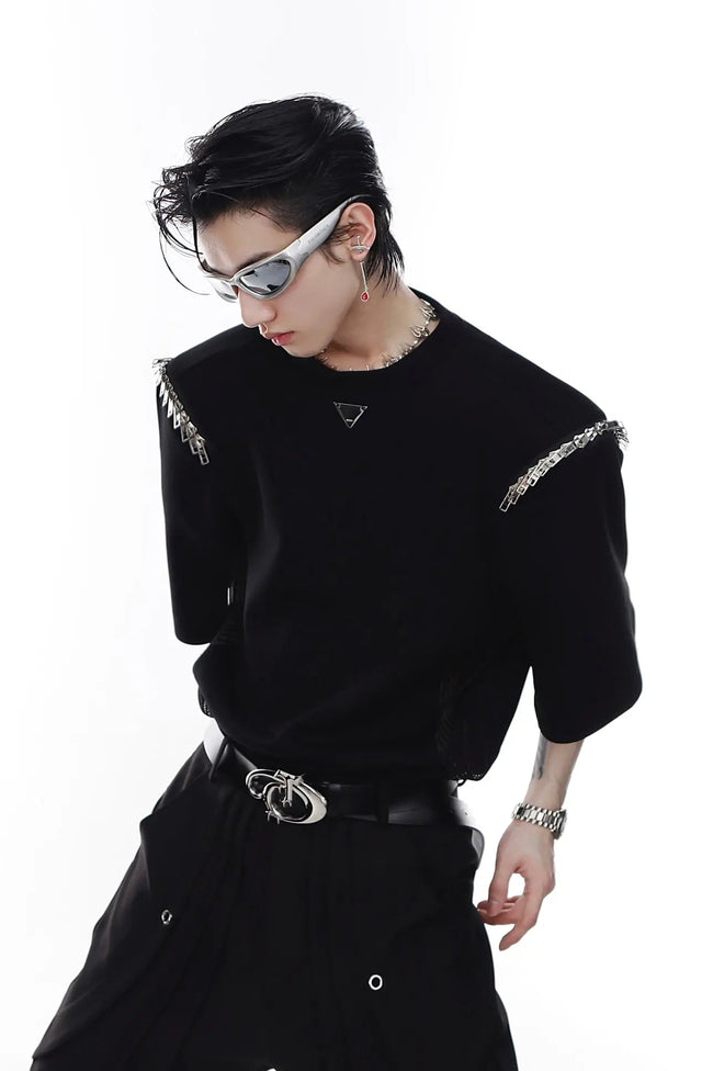 【25s Apr.】Shoulder Pad Multi-zip T-shirt Hover Image