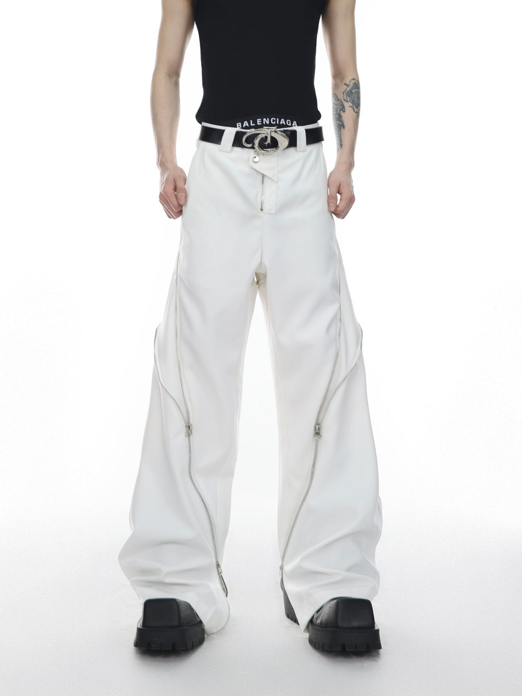 Zippered Slit Flared Trousers