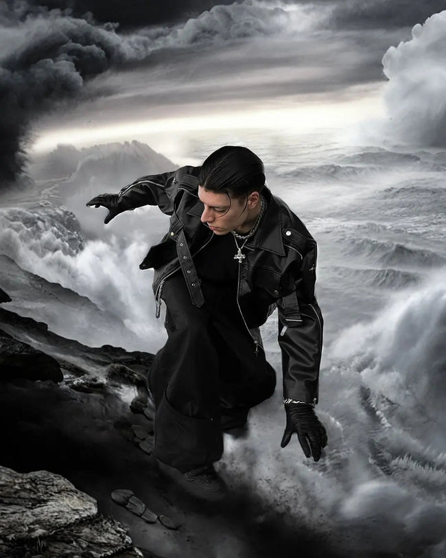 【23s Feb.】Button and Zip Leather Jacket Hover Image