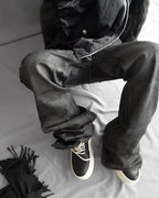 【24s May.】Hand-brushed Wax-coated Slim-fit Stacked Jeans