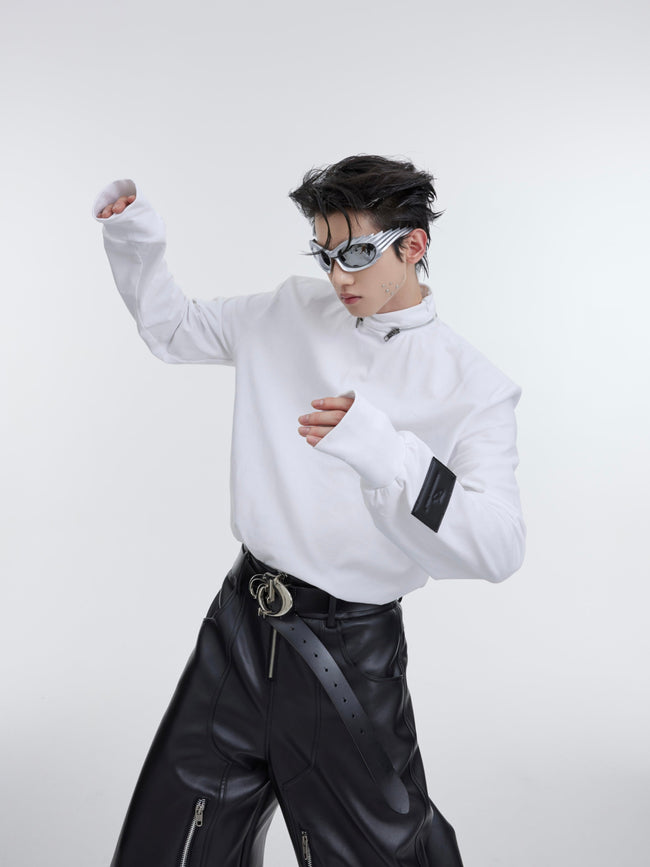 【23s October.】Metal Zipper Stand Collar Shoulder Padded Bottoming Shirt Main Image
