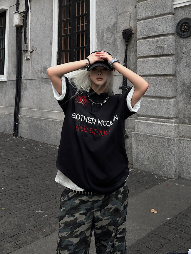 【25s Mar.】American Retro Washed Loose Polo T-Shirt Main Image