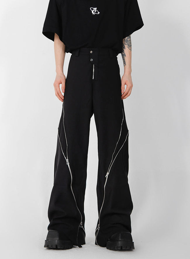 Zippered Slit Flared Trousers Hover Image