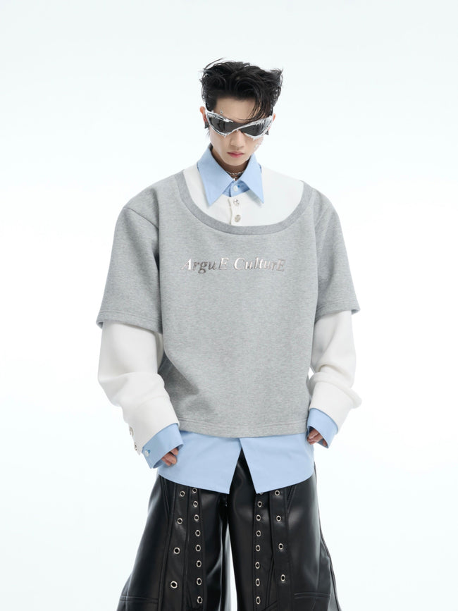 【25s Mar.】Niche Heavyweight Mock Three-piece Contrast Color Stitching Sweatshirt Hover Image
