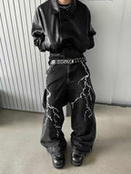 【24s Nov.】Niche Design Embroidered Lightning Loose Jeans