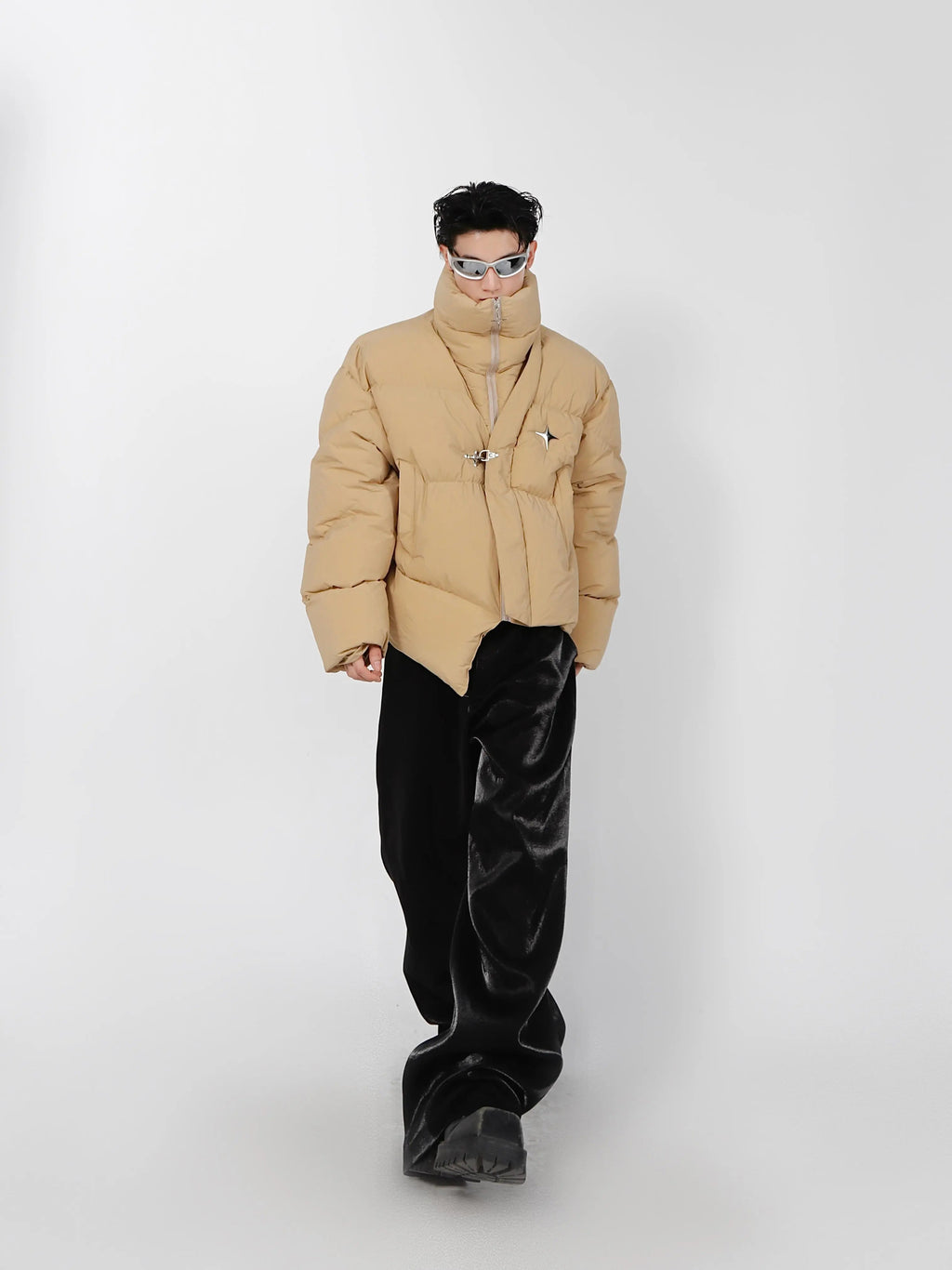 High Neck Asymmetrical Design Winter Coat