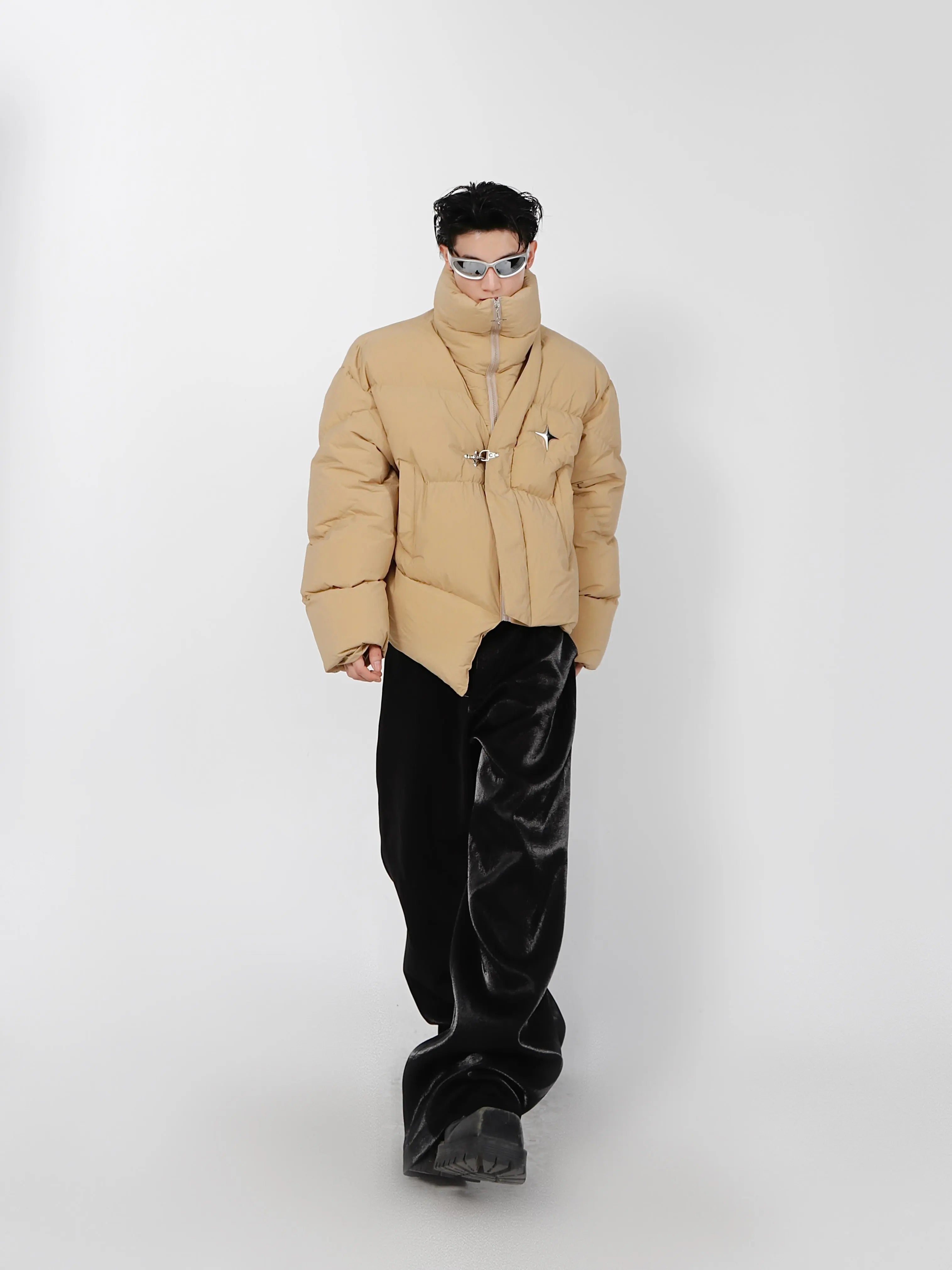High Neck Asymmetrical Design Winter Coat