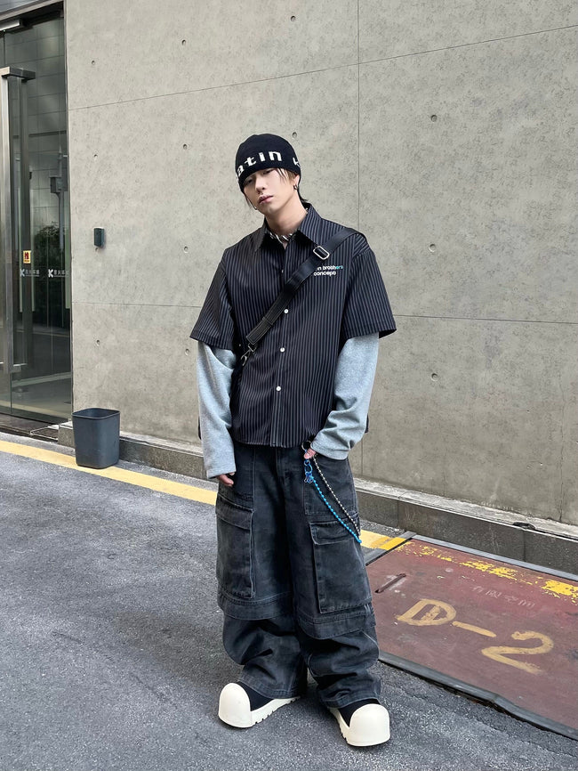 【25s Mar.】Retro Striped Letter Oversized Shirt Main Image