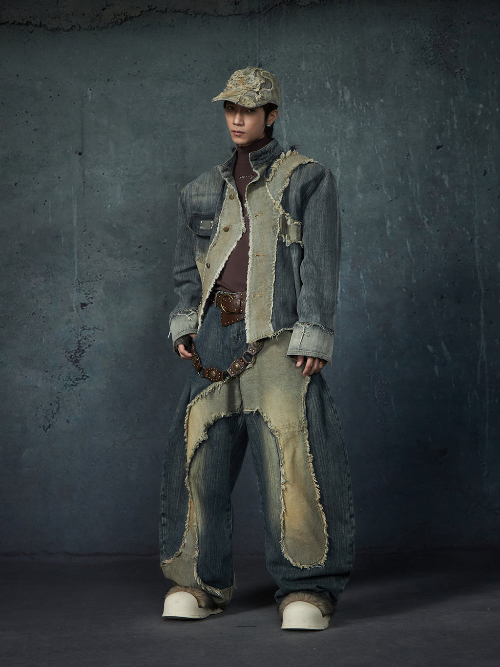 【25s Feb.】Wasteland Style Patchwork Raw Edge Denim Jacket/Pants