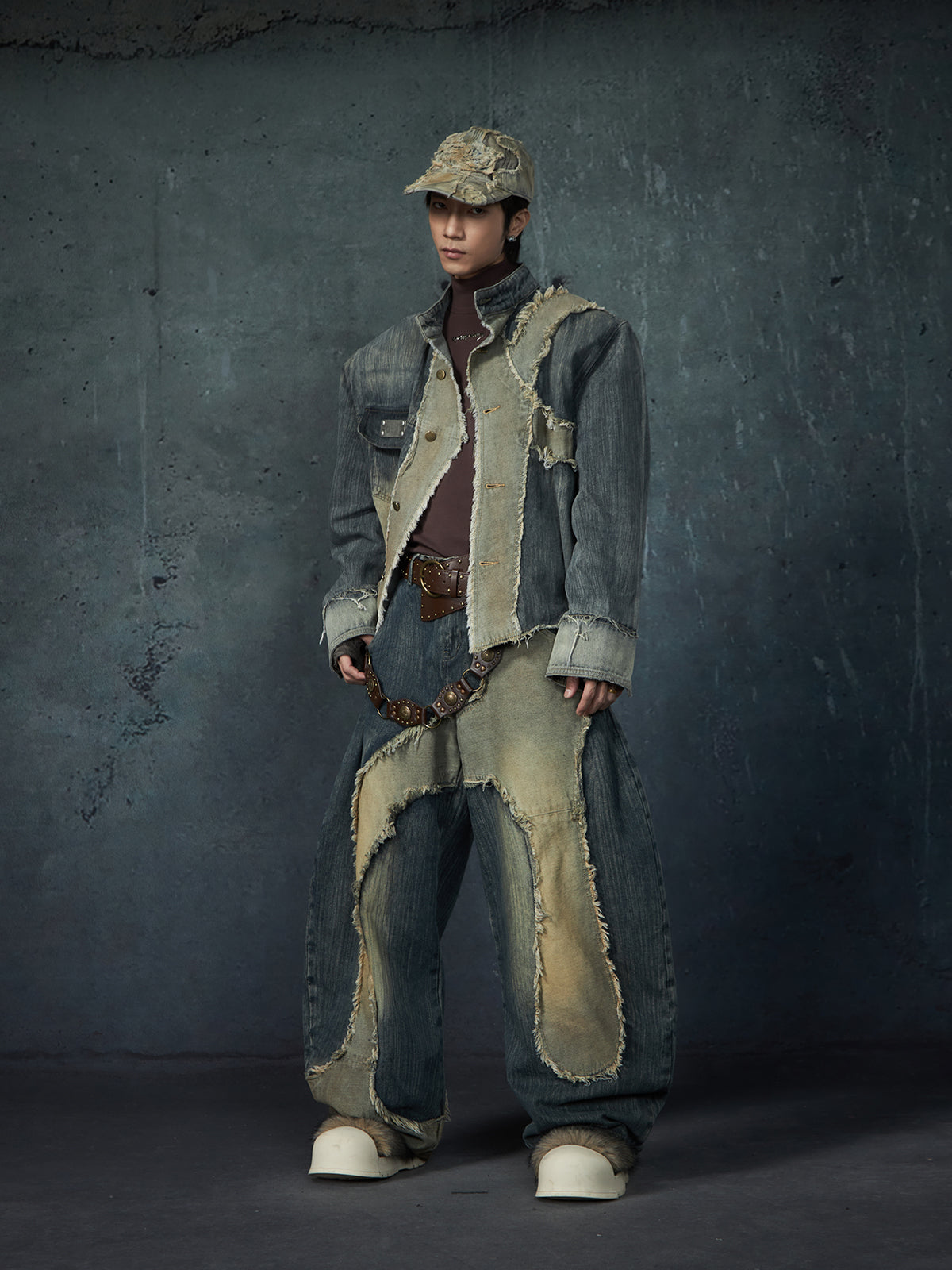 【25s Feb.】Wasteland Style Patchwork Raw Edge Denim Jacket/Pants
