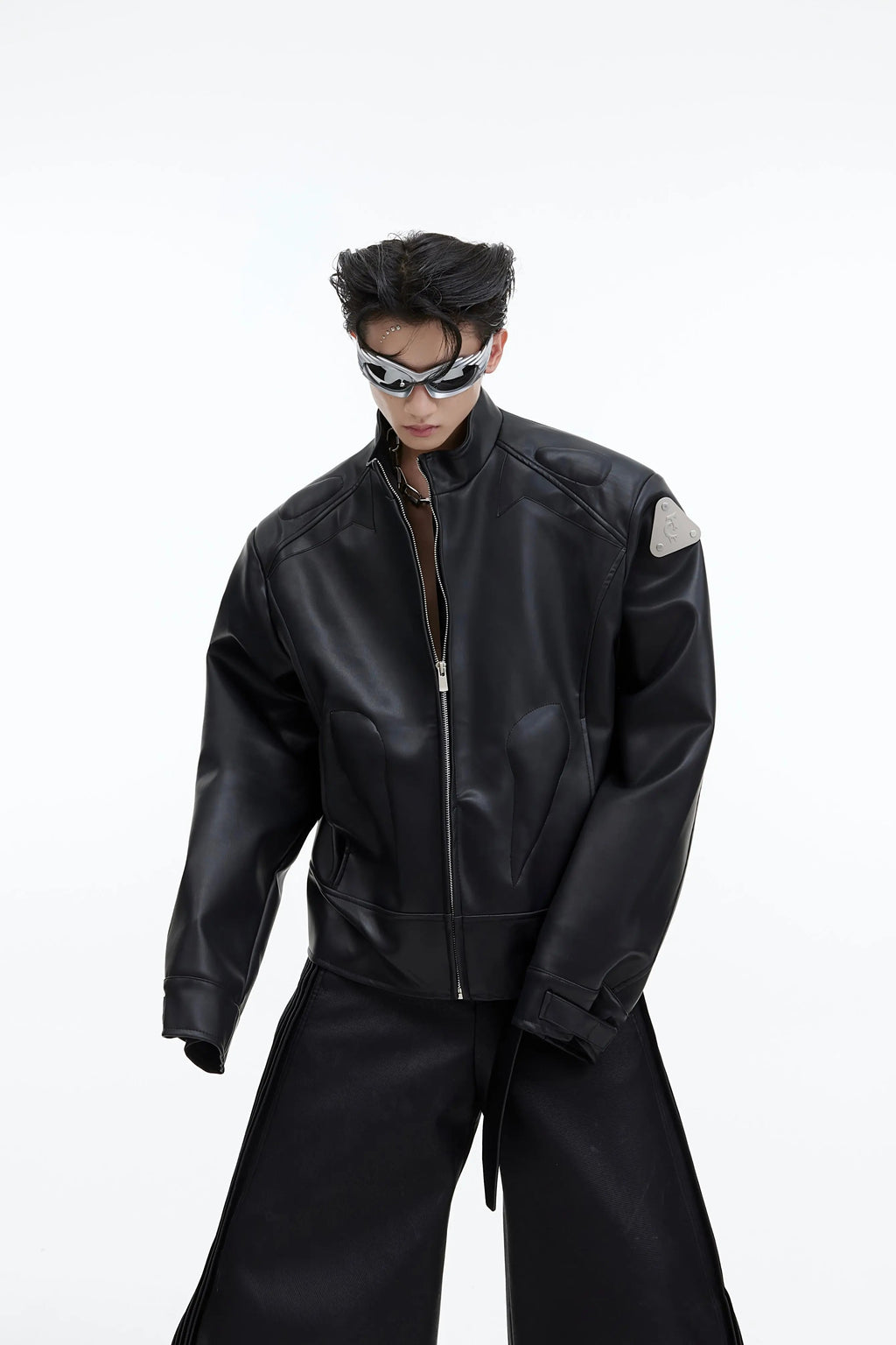 【23s September.】Metallic Logo 3D Deconstructed Leather Jacket