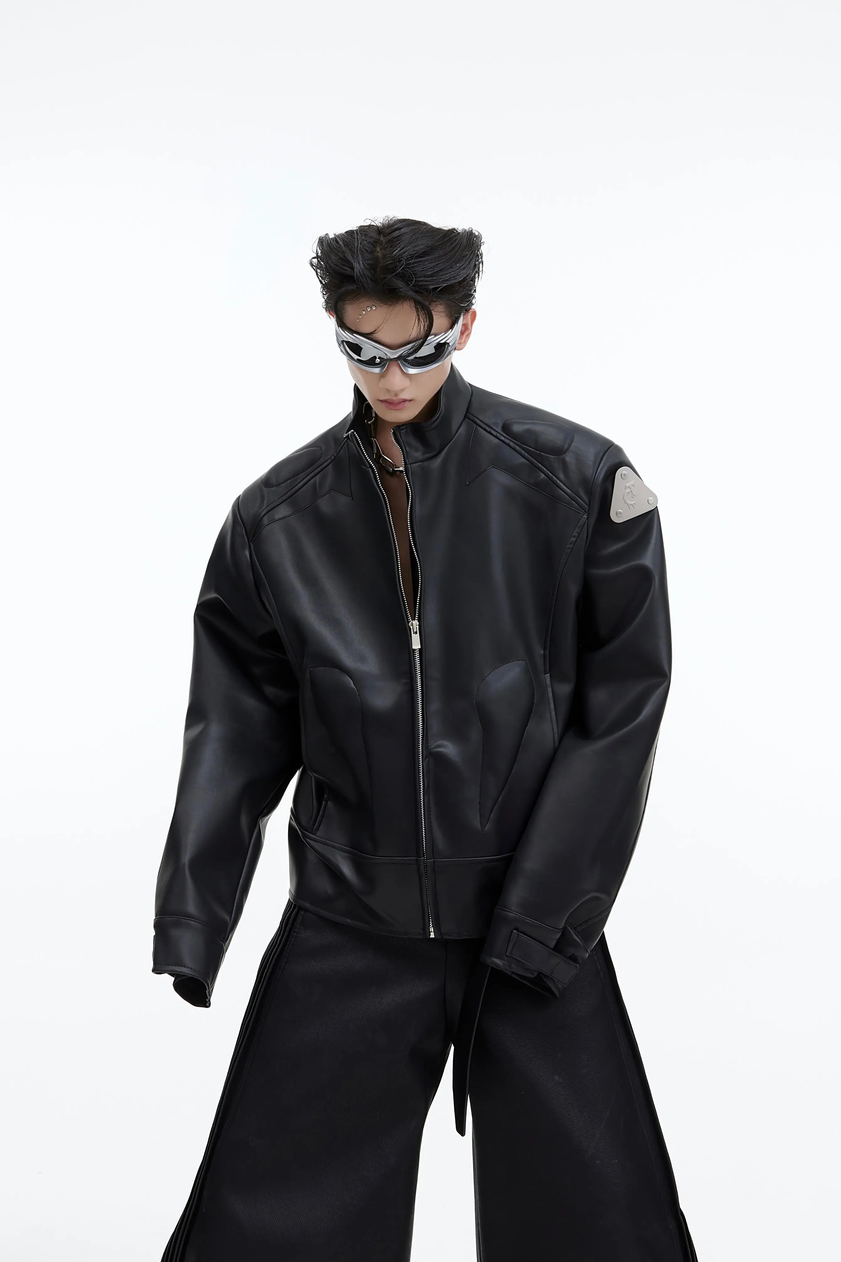 【23s September.】Metallic Logo 3D Deconstructed Leather Jacket