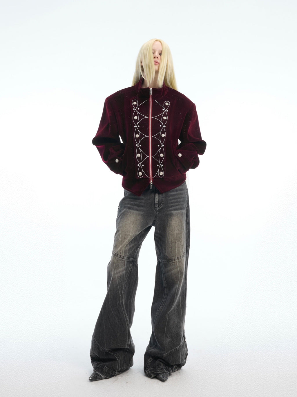 【25s Nov.】Glittery Metal Buttons Stand Collar Jacket